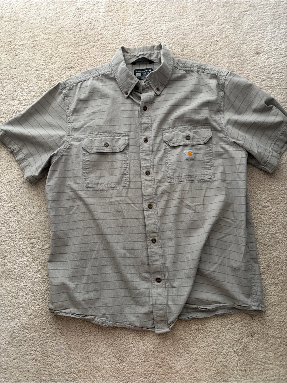 Carhartt Men's Short-Sleeve Button-Down Shirt in Light Gray Stripe